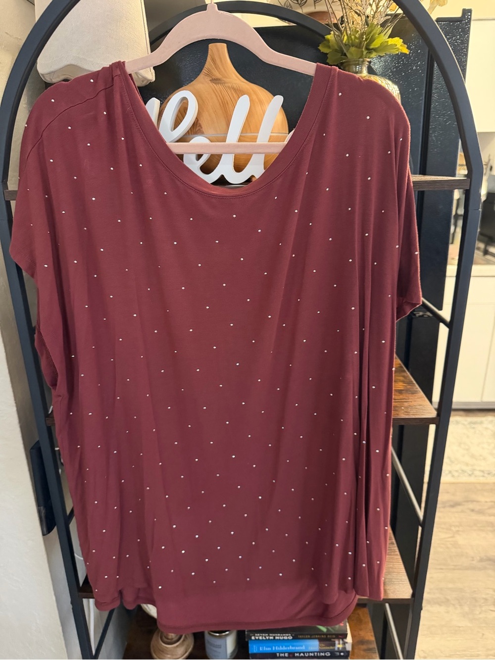 Maurices Maroon Short-Sleeve Studded Tee